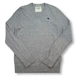 Abercrombie & Fitch‎ Sweater V-Neck Cotton Cashmere Blend Gray Knit Mens Large